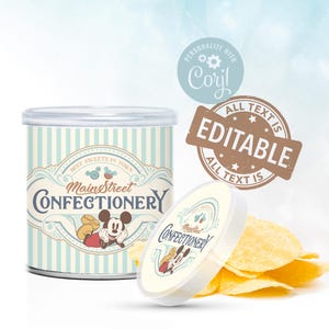 Mickey Pringles Label, Main Street Confectionery Label, Mickey Birthday, Disneyland Baby Shower, Digital file