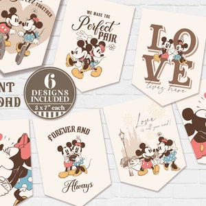 Printable Vintage Mickey & Minnie Valentine Banner, Mickey Birthday Party Decoration, Minnie Baby Shower, Digital file