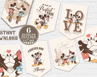 Printable Vintage Mickey & Minnie Valentine Banner, Mickey Birthday Party Decoration, Minnie Baby Shower, Digital file