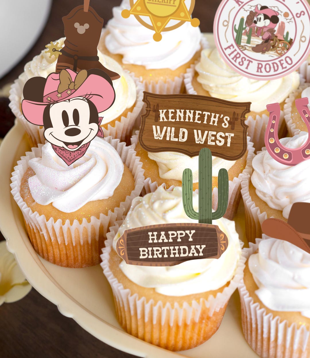 Printable Minnie Rodeo Birthday Cupcake Topper, Minnie Cowgirl Birthday ...