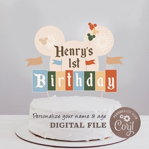 Editable Name Birthday Cake Topper, Printable Happiest Birthday On Earth Cake Topper, Disneyland Birthday Cake Topper, Digital file