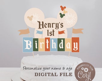 Editable Name Birthday Cake Topper, Printable Happiest Birthday On Earth Cake Topper, Disneyland Birthday Cake Topper, Digital file