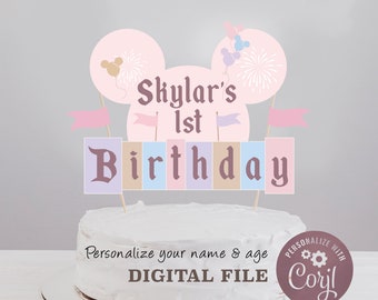 Editable Name Birthday Cake Topper, Printable Happiest Birthday On Earth Cake Topper, Disneyland Birthday Cake Topper, Digital file