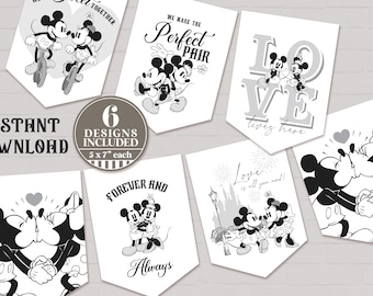 Printable Vintage Mickey & Minnie Valentine Banner, Mickey Birthday Party Decoration, Minnie Baby Shower, Digital file