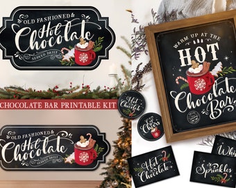 Kit barretta di cioccolata calda STAMPABILE, barretta di cioccolata calda, insegna della barretta di cioccolata calda, decorazioni per feste di Natale, file digitale