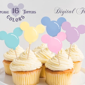 Printable Mickey Balloon Cupcake Toppers, Mickey Birthday, Disneyland Party Decoration, Digital file