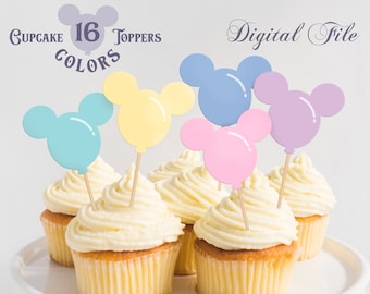 Printable Mickey Balloon Cupcake Toppers, Mickey Birthday, Disneyland Party Decoration, Digital file