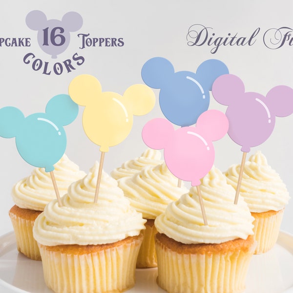 Printable Mickey Balloon Cupcake Toppers, Mickey Birthday, Disneyland Party Decoration, Digital file