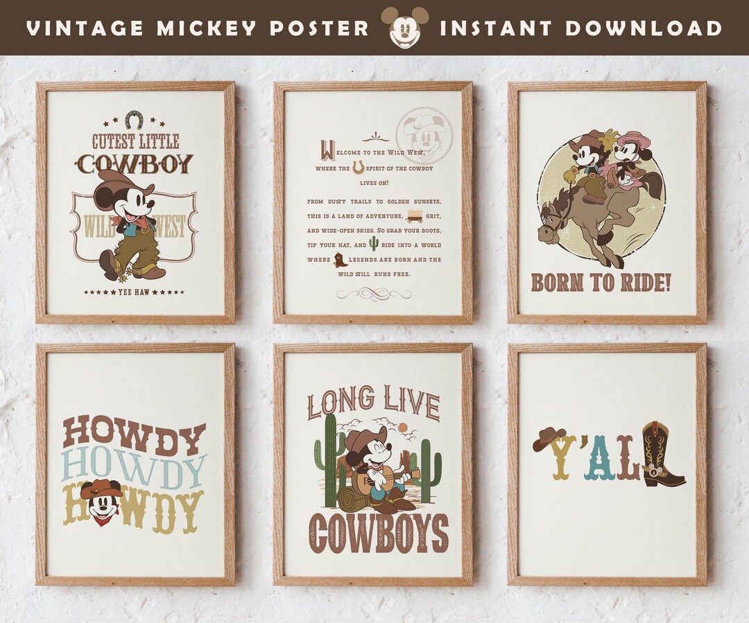 Printable Mickey Cowboy Rodeo Party Poster, Wild West Centerpiece ...
