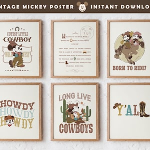 Poster stampabile per la festa del rodeo di Topolino Cowboy, centrotavola del selvaggio West, cameretta per bambini Cowboy, file digitale