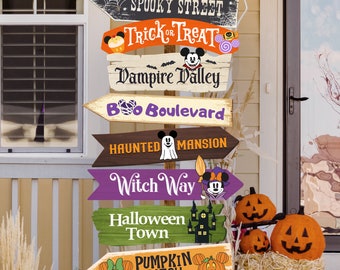 Printable Mickey Halloween Party Directional Sign, Trick or Treat Party Decoration, Minnie Halloween Birthday Party, Digital file