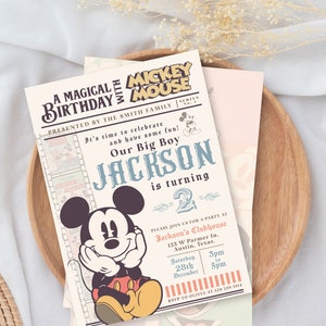 Pastel Mickey Birthday Invitation, Disneyland Birthday Invitation, Mickey Birthday, Digital, Printable