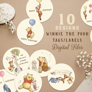 Printable Winnie the Pooh Tags, Cupcake Topper, Hundred Acre Wood Party ...