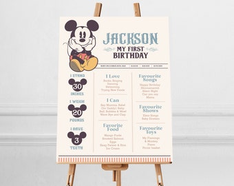 Editable Mickey Milestone Poster, Printable Baby First Birthday Milestone sign, Digital file