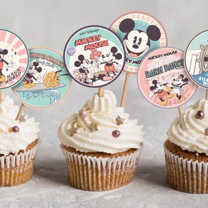Printable Pastel Mickey Cupcake Toppers, Mickey Birthday Party Decoration, Disney Party, Digital file