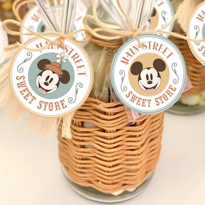 Printable Mickey & Minnie Sweet Shop Tags, Minnie Birthday Cupcake Toppers, Mickey Baby Shower Favor Label, Disneyland Party, Digital file