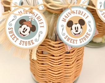 Printable Mickey & Minnie Sweet Shop Tags, Minnie Birthday Cupcake Toppers, Mickey Baby Shower Favor Label, Disneyland Party, Digital file
