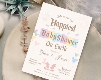 Happiest Baby Shower On Earth Invitation, Disneyland Baby Shower Invitation, Mickey Baby Shower, Minnie Baby Shower, Digital, Printable