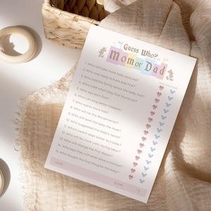 Printable Guess Who? Mom or Dad, Babyland Baby Shower Games, Disneyland Happiest Baby Shower Games, Digital file