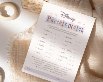 Printable Disney Parents Match, Babyland Baby Shower Games, Disneyland Happiest Baby Shower Games, Digital file