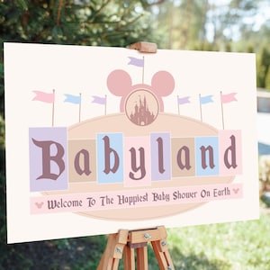 Babyland Baby Shower Party Welcome Sign, Disneyland Party Decoration, Digital file