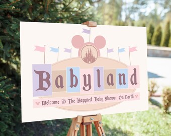 Babyland Baby Shower Party Welcome Sign, Disneyland Party Decoration, Digital file