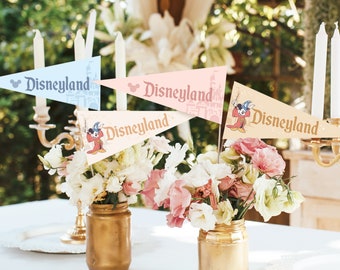 Wydrukowane zabytkowe proporczyki Myszki Miki, banery Disneyland, dekoracja urodzinowa Myszki Miki, impreza Disney, plik cyfrowy