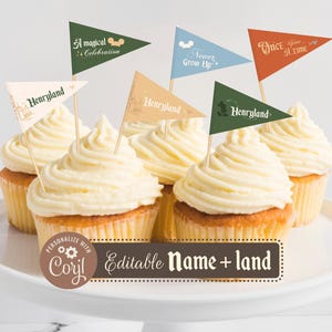 Editable Name Disneyland Cupcake Topper, Mickey Straw Flags, Disney Sandwich Flags, Disneyland Party Decoration, Digital file