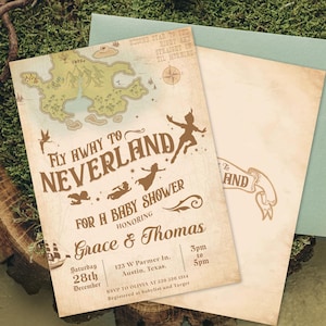 Invito per baby shower Neverland, invito per baby shower Peter Pan, digitale, stampabile