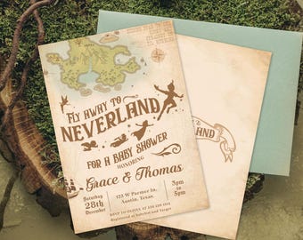 Neverland Baby Shower Invitation, Peter Pan Baby Shower Invitation, Digital, Printable