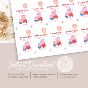 Printable Peppa Pig Thank You Tag, Peppa Pig Gift Label, Perfect for ...