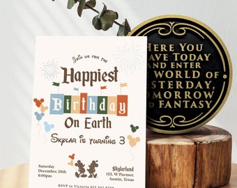 Happiest Birthday On Earth Invitation, Disneyland Birthday Invitation, Mickey Birthday, Minnie Birthday, Digital, Printable
