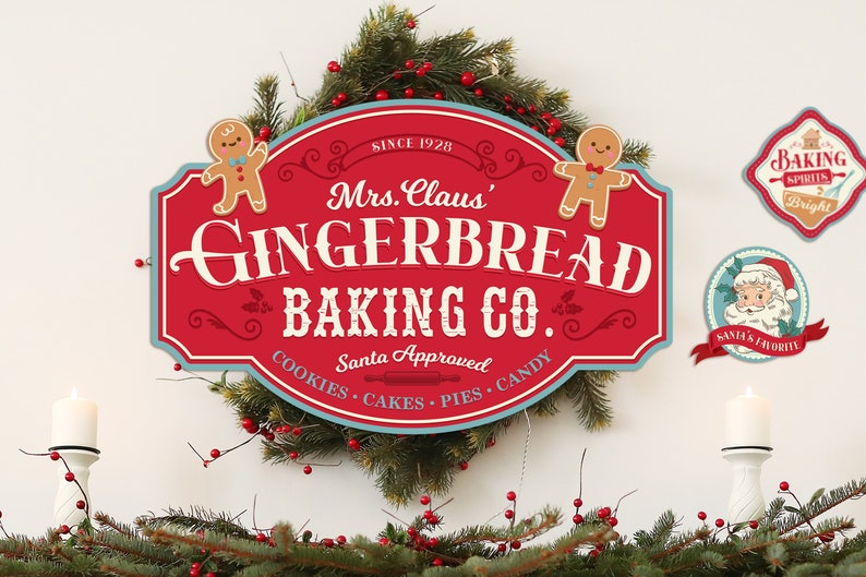 PRINTABLE Gingerbread Bakery Sign, Cookie Exchange Party Decoration, Christmas Party Decor, Digital file image 2