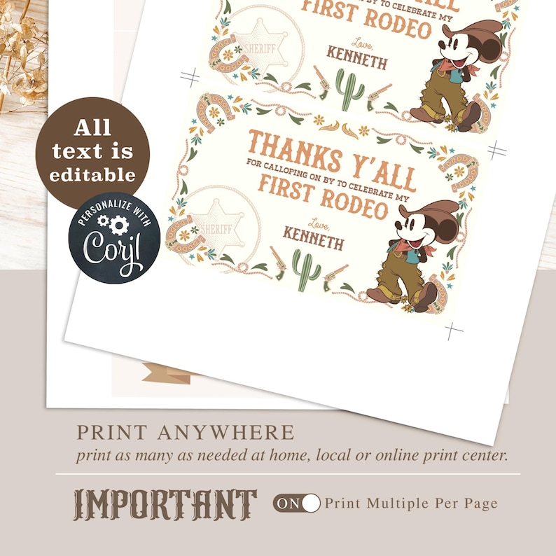 Mickey Rodeo Birthday Gable Box Label, Mickey Cowboy Birthday Favor ...