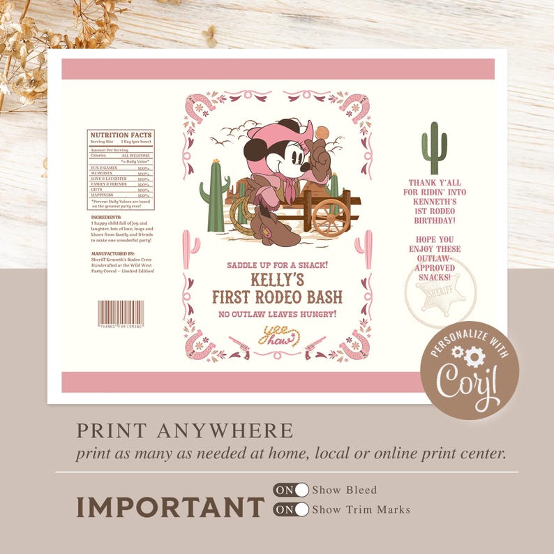 Printable Minnie Rodeo Birthday Chip Bag, Minnie Cowgirl Birthday, Wild ...