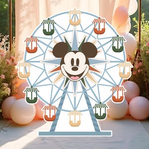 印刷可能なミッキー観覧車の切り抜き、ディズニーランドの誕生日パーティーのスタンドアップ小道具、ミッキーのベビーシャワーパーティーの飾り付け、デジタルファイル