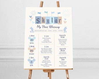 Bewerkbare naam Disneyland mijlpaalposter, afdrukbaar mijlpaalbord eerste verjaardag baby, digitaal bestand