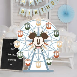 Recorte imprimible de la noria de Mickey, accesorio de pie para fiesta de cumpleaños de Disneyland, decoración para fiesta de baby shower de Mickey, archivo digital