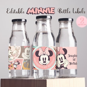Printable Minnie Water Bottle Label, Vintage Minnie Label, Minnie Birthday, Magical Party Decoration, Digital file