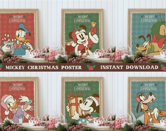 Printable Mickey & Friends Christmas Posters, Mickey Christmas Party Decoration, Digital file
