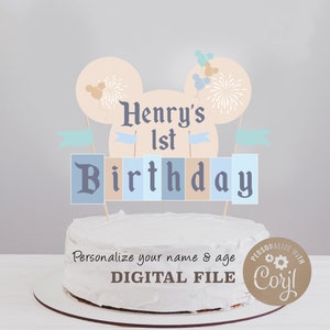Editable Name Birthday Cake Topper, Printable Happiest Birthday On Earth Cake Topper, Disneyland Birthday Cake Topper, Digital file