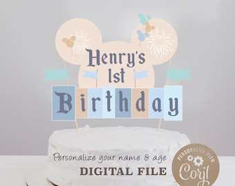 Editable Name Birthday Cake Topper, Printable Happiest Birthday On Earth Cake Topper, Disneyland Birthday Cake Topper, Digital file