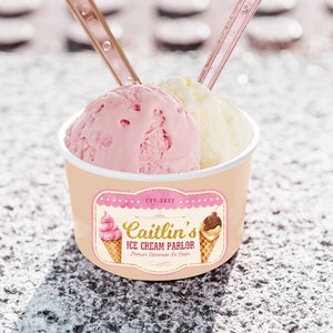 Printable Ice Cream Parlor Sticker, Ice Cream Tub Label, Digital file