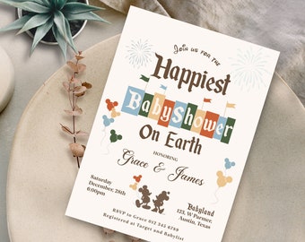 Happiest Baby Shower On Earth Invitation, Disneyland Baby Shower Invitation, Mickey Baby Shower, Minnie Baby Shower, Digital, Printable