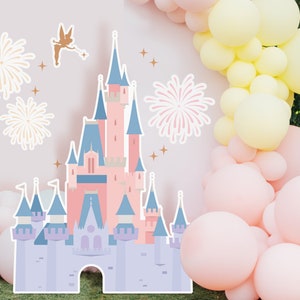 Recorte de castillo de Disneyland imprimible, accesorio de stand para baby shower de Disneyland, castillo de la Bella Durmiente, decoración de fiesta de princesas, archivo digital