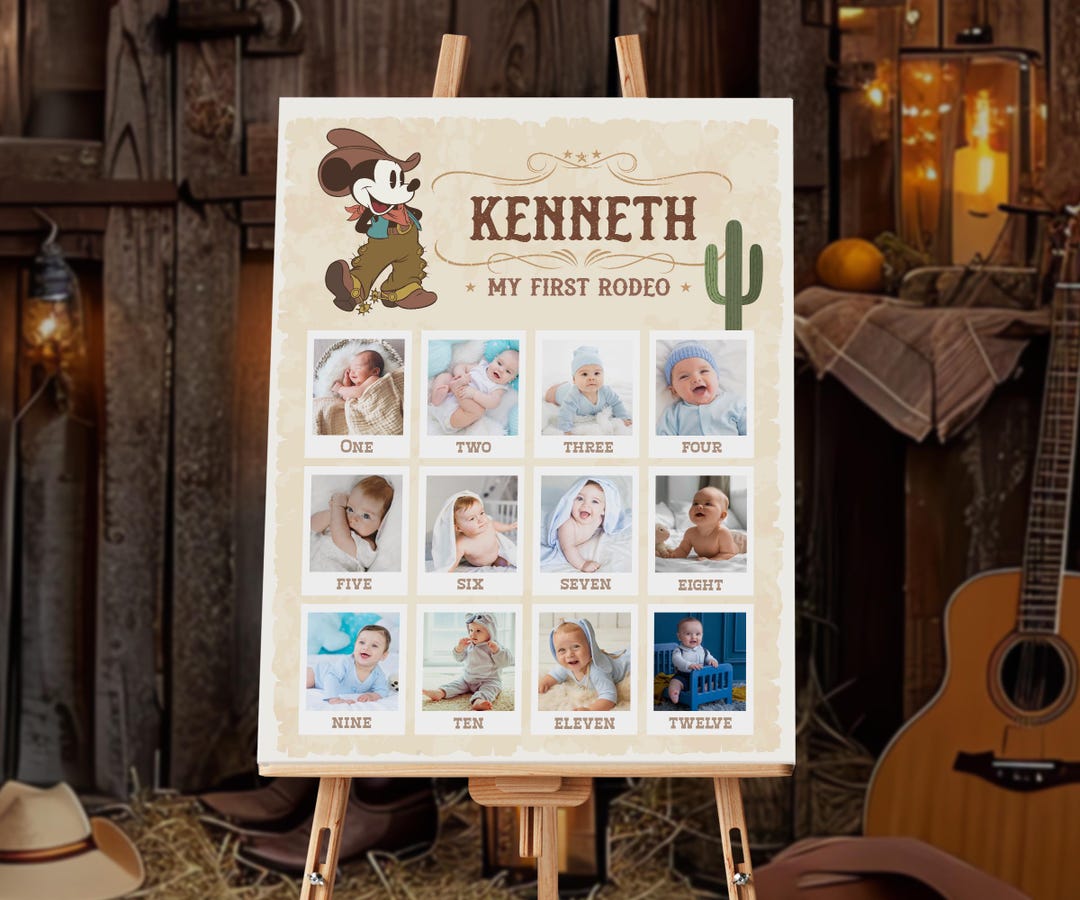Mickey Rodeo Birthday Photo Milestone, Mickey Cowboy Birthday Sign ...