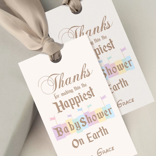 Happiest Baby Shower On Earth Favor Tag, Disneyland Birthday Thank You Tag, Mickey & Minnie Baby Shower, Digital, Printable