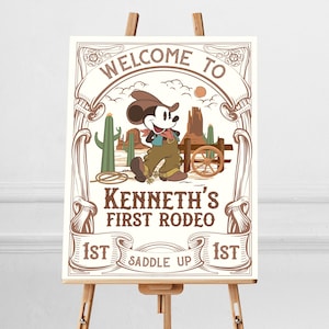 Cartello di benvenuto per il primo compleanno di Topolino al rodeo, cartello per il compleanno di Topolino Cowboy, compleanno di Topolino, Oh Toodles, digitale, stampabile