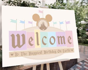 Disneyland Birthday Party Welcome Sign, Disneyland Party Decoration, Digital file