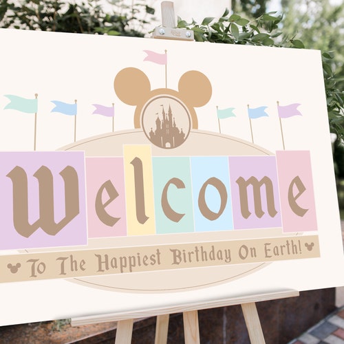 Disneyland Birthday Party Welcome Sign, Disneyland Party Decoration, Digital file